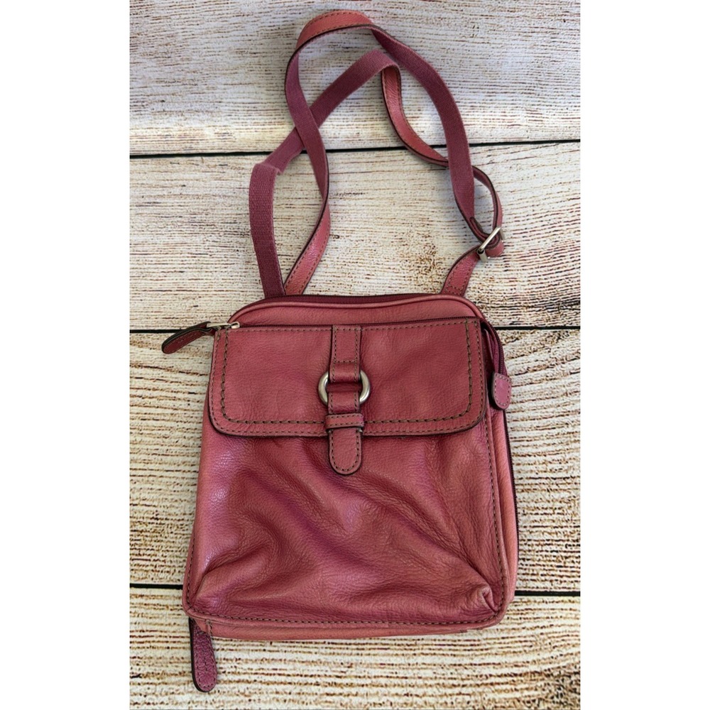 Vtg Y2K Fossil Purse Sasha Red Pink Distressed Leather Crossbody Shoulder Bag
